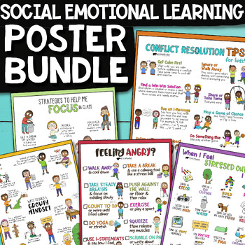 Preview of SOCIAL EMOTIONAL LEARNING POSTER BUNDLE: SEL Classroom & School Counseling Decor