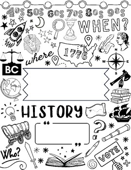 Preview of SOCIAL STUDIES Coloring Doodle Page | US HISTORY Coloring Page | Binder Cover