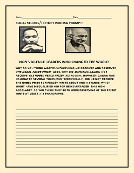 Preview of SOCIAL STUDIES/HISTORY WRITING PROMPT: NON- VIOLENCE