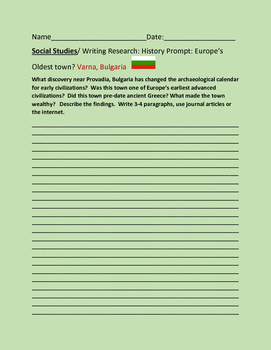 Preview of SOCIAL STUDIES/HISTORY/WRITING PROMPT: VARNA, BULGARIA