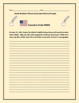 Preview of SOCIAL STUDIES WRITING/ AFRICAN AMERICAN HISTORY PROMPT: EXECUTIVE ORDER 8802