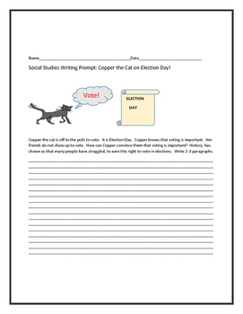 Preview of SOCIAL STUDIES WRITING PROMPT: COPPER THE CAT GOES TO THE POLLS