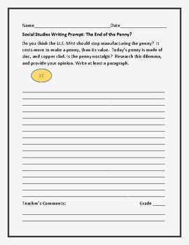 Preview of SOCIAL STUDIES WRITING PROMPT: THE END OF THE PENNY?