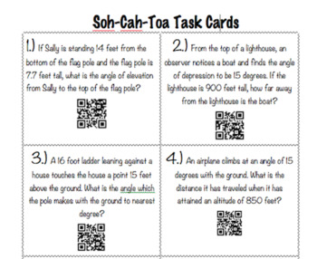 Preview of SOH-CAH-TOA TASK CARDS