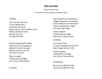 Preview of SOH-CAH-TOA Trigonometry Song (Lyrics only)
