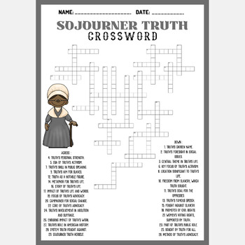 SOJOURNER TRUTH Biography crossword puzzle worksheet activity TPT