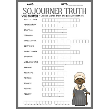 SOJOURNER TRUTH bundle word search word scramble crossword TPT