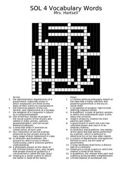 SOL 4 Vocabulary Crossword Puzzle Persia India and China by Sherri