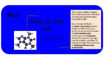 Preview of SOL Study Guide - Bio 2 Biochemistry