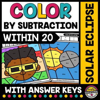 Preview of SOLAR ECLIPSE 2024 COLOR BY NUMBER WORKSHEETS MATH COLORING PAGES SUBTRACTION 20