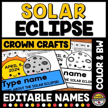 Preview of SOLAR ECLIPSE 2024 CRAFT CROWN PRINTABLE NAME HAT ACTIVITY WORKSHEETS PRESCHOOL