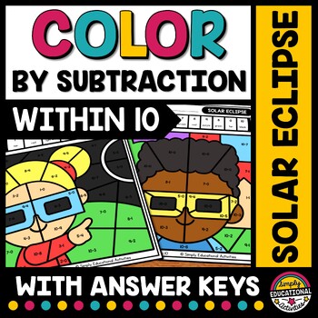 Preview of SOLAR ECLIPSE 2024 KINDERGARTEN 1ST GRADE MATH COLOR BY NUMBER SUBTRACTION TO 10