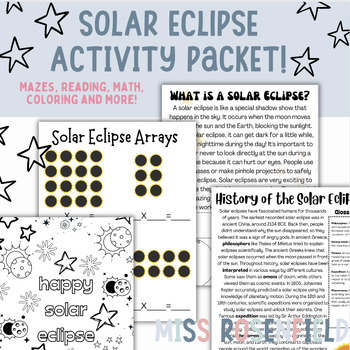 Preview of SOLAR ECLIPSE 2024 ! NO PREP Activity Packet | Math, Reading | 3rd-4th Grade