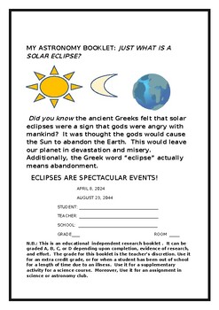 Preview of SOLAR ECLIPSES: A STEM KNOWLEDGE INDEPENDENT RESEARCH BOOKLET GRS.6-9, MG