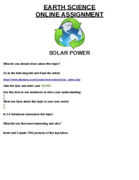 solar energy assignment