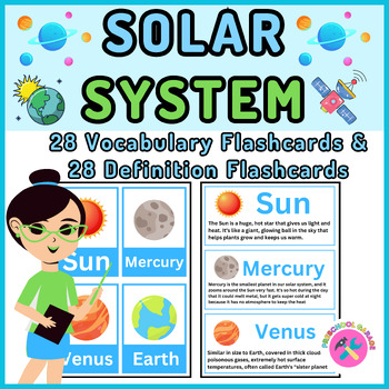 Preview of SOLAR  SYSTEM 28 Vocabulary Flashcards &  28 Definition Flashcards