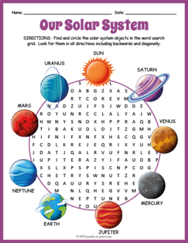 Preview of SOLAR SYSTEM / PLANETS Word Search Worksheet Activity - 1st, 2nd, 3rd, 4th Grade