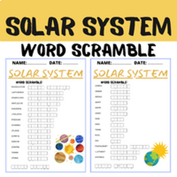 Preview of SOLAR SYSTEM word scramble puzzle worksheets for kids