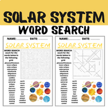 Preview of SOLAR SYSTEM word search puzzle worksheets for kids