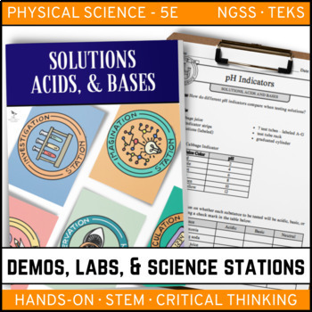 Preview of Solutions Acids and Bases - Demo, Labs, and Science Stations