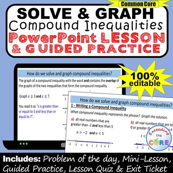 Preview of SOLVE & GRAPH COMPOUND INEQUALITIES PowerPoint Lesson & Practice | Digital