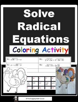 Preview of SOLVE RADICAL EQUATIONS -COLORING ACTIVITY