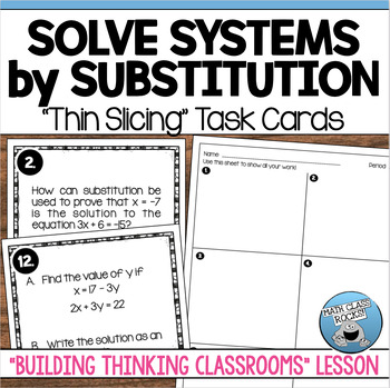 Preview of SOLVE SYSTEMS BY SUBSTITUTION THIN SLICING TASK CARDS