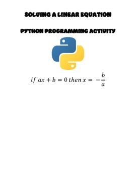 Preview of SOLVING A LINEAR EQUATION PYTHON PROGRAMMING ACTIVITY