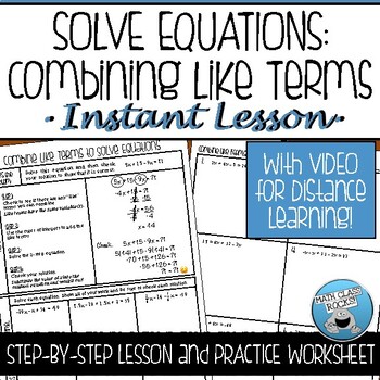 Preview of SOLVING EQUATIONS COMBINE LIKE TERMS GUIDED NOTES AND PRACTICE