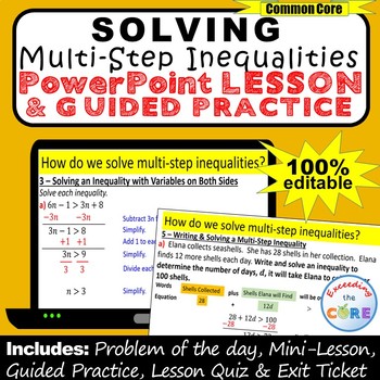 Preview of SOLVING MULTI-STEP INEQUALITIES PowerPoint Lesson & Practice | Distance Learning