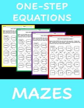 Preview of Solving One-Step Equation Mazes Grades 6 - 8