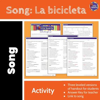 Preview of SONG: La bicicleta by Carlos Vives y Shakira - THREE Versions Spanish Worksheets