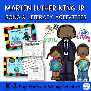 Preview of "Martin Luther King Jr." Song and Literacy Activities, Puppets, Templates| ELA