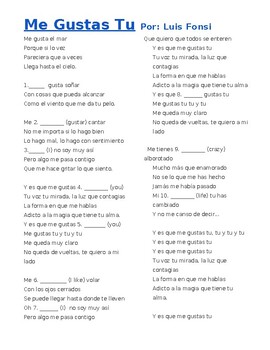 Preview of SONG Me Gustas Tu Luis Fonsi GUSTAR & Pronouns Student sheet & ANSWER SHEET