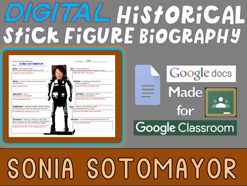 Preview of SONIA SOTOMAYOR Digital Historical Stick Figure Biographies  (MINI BIO)