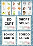 SHORT AND LONG SOUND ANIMALS IN ENGLISH, CASTELLANO Y CATALÁN.