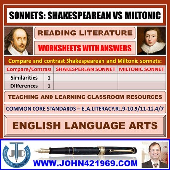 Preview of SONNETS - WORKSHEETS WITH ANSWERS
