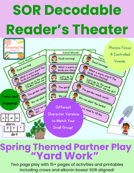 Preview of SOR Decodable Readers Spring Partner Play "Yard Work" R Controlled Vowels
