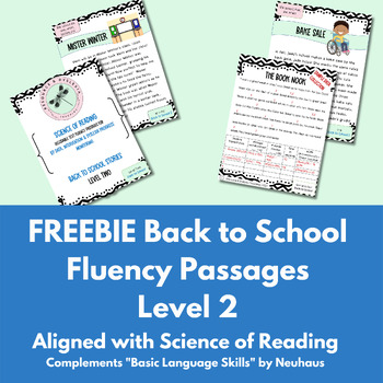 Preview of FREEBIE Level 2 Back to School SOR Fluency Orton-Gillingham based phonics