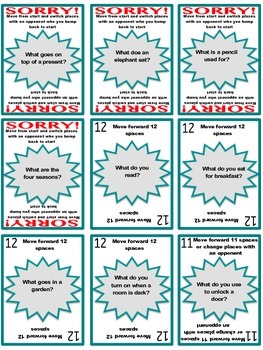 Speech Therapy Sorry Game Cards For Wh Question Comprehension Practice