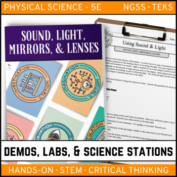 Preview of Sound, Light, Mirror, & Lenses - Demo, Labs, and Science Stations