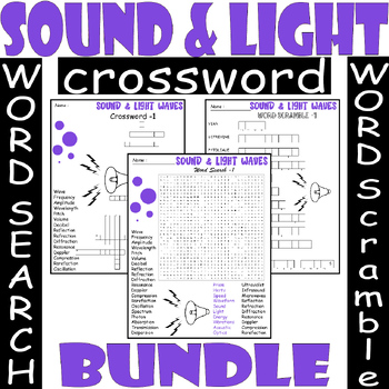 SOUND LIGHT WAVES WORD SEARCH/SCRAMBLE/CROSSWORD BUNDLE PUZZLES