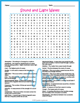 Preview of SOUND & LIGHT WAVES Word Search Worksheet Activity - 4th, 5th, 6th, 7th Grade