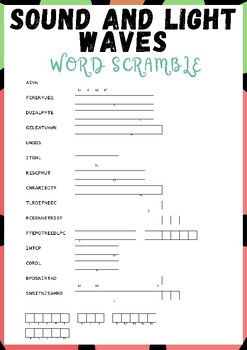 Preview of SOUND & LIGHT WAVES Word scramble puzzle worksheet activity