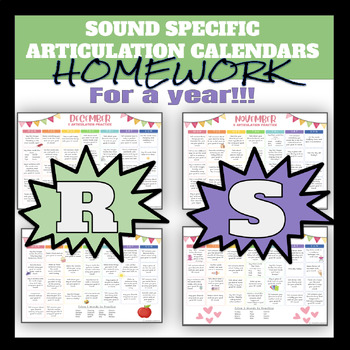 Preview of SOUND SPECIFIC ARTICULATION YEAR ROUND CALENDARS for R and S