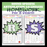 SOUND SPECIFIC ARTICULATION YEAR ROUND CALENDARS for R and S