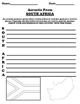 south africa acrostic poem worksheet by pointer education