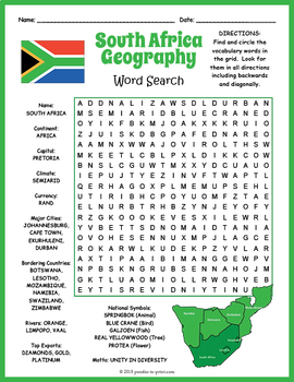 Preview of SOUTH AFRICA GEOGRAPHY Word Search Puzzle Worksheet Activity