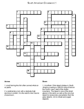 SOUTH AMERICA VOCABULARY Crossword, Word Search and Matching | TpT