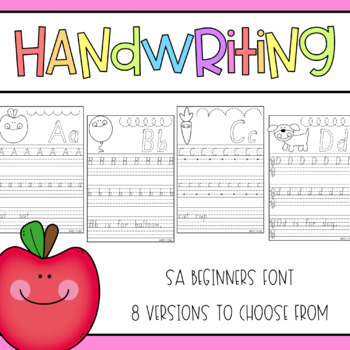 Preview of SA BEGINNERS FONT Handwriting Practice Worksheets